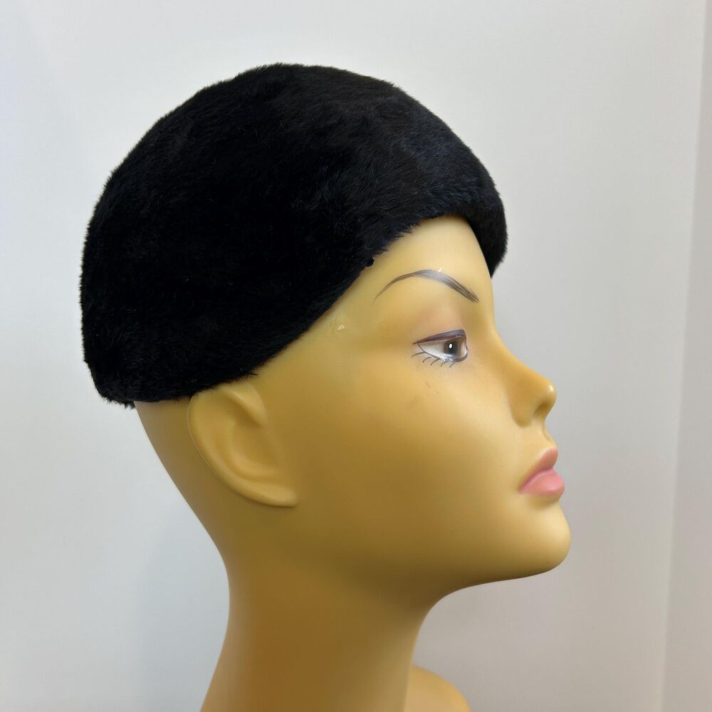Vintage 50s Faux Fur Shag Wool Mohair Minimalist Sculpted Asymmetric Skull Cap